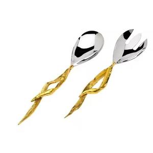Stainless Steel Golden Spoon Salad Server <b>Long</b> Flat Resin End Design Handle <b>Gold</b> <b>Mirror</b> Polished Cutlery - Product Image 4