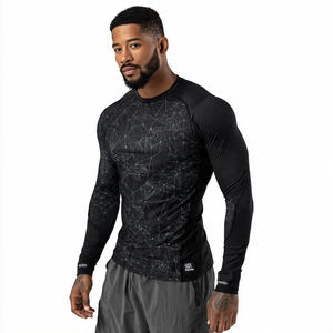 Entrenamiento Swim Rash Guard Top Hombres Athletic Quick Dry Beach Wear 100% Poliéster Rash Guard Hombres Manga larga Impreso Athletic Top - Product Image 1