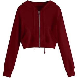 OEM Premium Quality sweats à capuche pour femmes manches longues fermeture éclair devant poche à capuche couleur unie crop tops sweat à capuche décontracté - Product Image 1