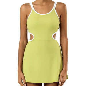 Vestido de entrenamiento verde para adultos Vestido de golf y tenis sin espalda con pantalones cortos incorporados Nuevo contraste Recorte Cintura Acentuación - Product Image 1