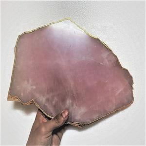 Bandeja de servicio de cocina chapada en oro hecha a mano Feng Shui plato de cristal de cuarzo rosa piedras preciosas naturales artesanías de piedra semipreciosa - Product Image 1