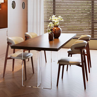Table à manger rectangulaire en bois massif de noyer, style minimaliste moderne, avec pieds en acrylique, ensemble de salle à manger personnalisable pour la maison et le salon