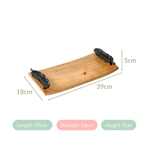 Plateau de service moderne et élégant en aluminium Poignées en forme de plumes en bois pour mariage, maison, restaurant, hôtel, fournitures décoratives, métal - Product Image 6