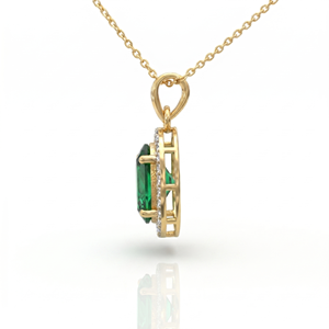 Collier pendentif ovale en émeraude avec diamants, à porter au quotidien, diamants naturels et de laboratoire - Product Image 4