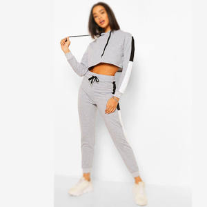 Conjunto Deportivo Informal con Capucha para Mujer, 100% Algodón, 2 Piezas, Sudadera Corta y Pantalones Estampados - Product Image 1