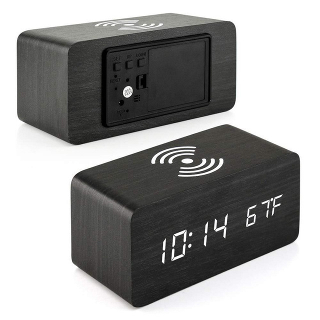 SHI10 LED Digital Alarm Clock with 10W Qi Wireless Charging and Temperature Display for Children's Bedside Decor