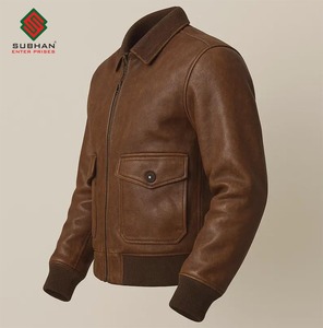 Handmade Synthetic Leather Bomber Jacket-Mandarin Collar Zipper Closure <b>Wool</b> Lining Vintage <b>Brown</b> - Product Image 3