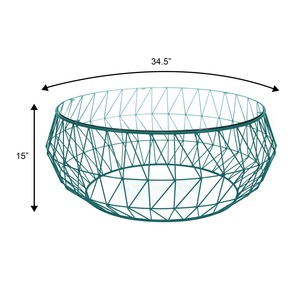 Mesa de Centro Ecológica de Metal Verde Geométrico y Vidrio para Cafeterías, Áreas de Espera de Oficinas, Salas de Estar Modernas, Procedente de la India - Product Image 6