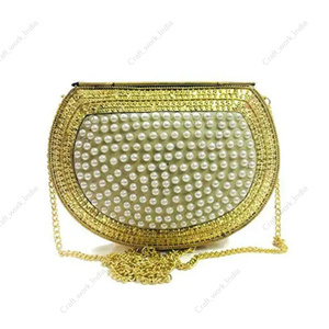 Luxury Pearl Beaded Evening Clutch <b>Bag</b> for Women <b>Gold</b> Metal Frame Designer Party Handbag with Chain Strap gift her - Product Image 5