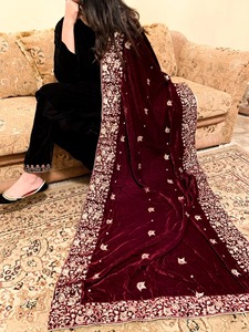 Superior Quality Goodshopping Luxury Velvet <b>Shawl</b> Women Solid Pattern Zari Embroidery <b>Sequin</b> Work Breathable Winter Season Made - Product Image 4