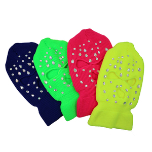 Custom Logo High Quality Handmade Knitted Designer <b>Ski</b> 3 Hole Bling Bling Balaclava With Full Rhinestone for Adults - Product Image 6