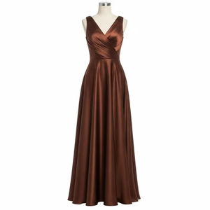 Vestido de Noche de Satén con Corte en A, Escote en V, Silueta en A, Vestido Formal para Fiesta, Boda, Banquete, Ropa de Noche para Mujer, Talla LS - Product Image 5