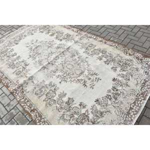 Turkish 5.4x8.9 ft Rug, Vintage Rug, <b>Brown</b> Solid <b>Wool</b> Rug - Product Image 4