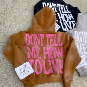 Sweat à capuche personnalisé délavé au soleil pour hommes Streetwear Low quantité minimale de commande Fashion Wear Distress Sweat à capuche brodé Unisex Hip Hop Sweats à capuche fabriqués au Pakistan - Product Image 5