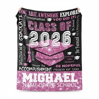 Cadeau de remise de diplôme : Plaid tricoté doux et chaud pour canapé, personnalisé avec nom et photo, design sur mesure, Étiquette avec logo, Promotion 2026
