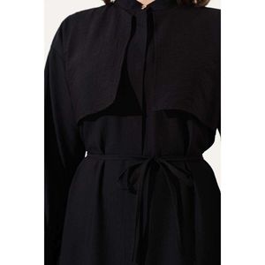Robe Ceinturée en Corde Détaillée Noir - Product Image 4