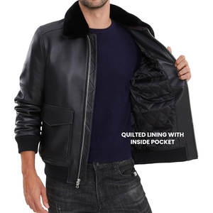 Blouson d'aviateur en cuir véritable pour hommes avec doublure matelassée pour le style et le confort Vêtements d'extérieur durables pour un usage quotidien - Product Image 3