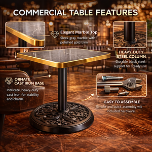 <span class=keywords><strong>Table</strong></span> ronde en fer forgé antique moderne avec plateau en mélamine HPL pour chambre à coucher, salon extérieur, hôtel, salle à manger, restaurant, café - Product Image 5