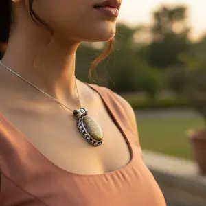 Colgante de Plata 925 con Piedra de Jaspe y Baño de Oro Rosa para Mujer, Joyería con Baño de Rodio - Product Image 1