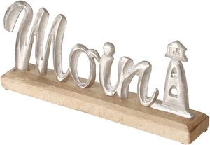 <b>Lettering</b> Moin with Lighthouse N714 Stand Brown 28 X 12 cm Wood with Lighthouse Silver Colours Metal Maritime Decoration Purpose - Product Image 4