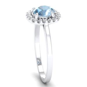 Anillo de Compromiso REYES Sparkle de Plata de Ley 925 con Gema de Aguamarina de Corte Brillante Redondo de 1 Quilate, Certificado GRA, Moissanita - Product Image 3