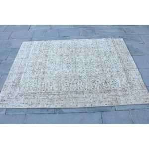 Vintage Rug, 4.3x6.1 ft Area Rug, <b>Brown</b> White <b>Wool</b> Rug - Product Image 4