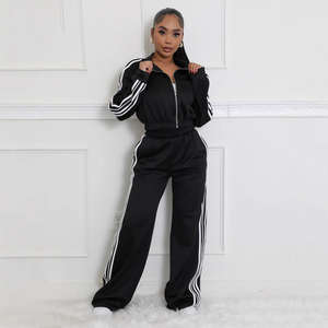 High Quality Winter Women Solid <b>Zipper</b> Tracksuits Loose Elastic High Waist Trousers <b>Tops</b> Two Piece Sweatsuit - Product Image 3