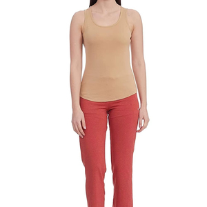 Débardeur tricoté uni de haute qualité pour femme 2026, col rond, sans manches, longueur normale, beige - Product Image 5