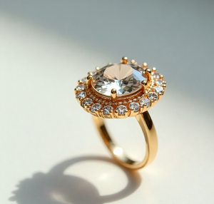 Anillo de Moissanita para Mujer |   Talla estadounidense 6 |   Piedras Redondas de 10 mm y 1.8 mm |   Plata de Ley 925 Chapada en Oro de 18K |   6 g - Product Image 4