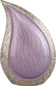 Urne funéraire moderne en forme de larme pour cendres humaines, adulte, pour enterrement, crémation ou usage personnel à domicile, gravée, violet et argent - Product Image 2
