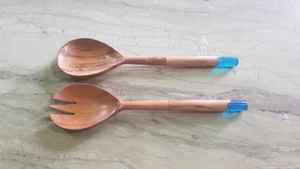 Ensemble de couvre-salade naturel en matériau écologique avec manche en résine Design vintage personnalisé Passe au lave-vaisselle Ensemble cuillère et fourchette de service à salade - Product Image 6