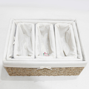 Vietnam Handmade Seagrass Woven Storage <b>Basket</b> with Fabric <b>Lining</b> Eco Friendly Organizer for Home and Office Use - Product Image 4