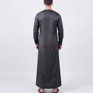 Simple Cotton Arabic <b>Thobe</b> for <b>Men</b> Traditional Long Breathable Lightweight Comfortable Flowing Fit Full Sleeve Crew Neck Button - Product Image 2