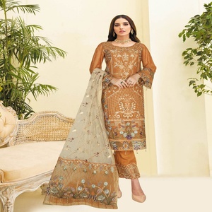 Ramsha nayab ชุดชีฟองเย็บ3ชิ้นสำหรับผู้หญิงชุดปาร์ตี้งานแต่งงานสไตล์ปากีสถาน - Product Image 6