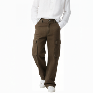 Pantalon cargo droit pour homme, surdimensionné, ample, multi-poches, lavé, anti-froissement, pantalon de survêtement décontracté, randonnée en plein air, pantalon en coton - Product Image 1