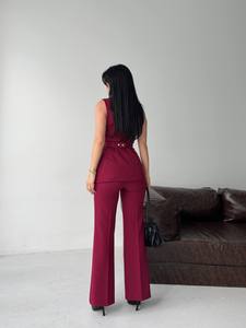 Summer Made Turkey 2-Piece Eco-Friendly Vintage <b>Pants</b> Set Elegant Sleeveless Blazer Vest Wholesale Custom Wide Leg Trousers - Product Image 2