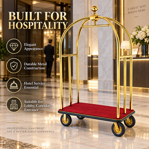 Carrello Portabagagli Piccolo con Sfera Dorata in Acciaio Inossidabile, Piattaforma per Tappeto Rosso, Ruote Silenziose da 8 Pollici, Servizio Concierge e Bellman - Product Image 6