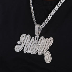 Lettre SUAVE personnalisée Moissanite pendentif en diamant or massif 14KT pendentif personnalisé de style Hip Hop entièrement glacé pour hommes - Product Image 1