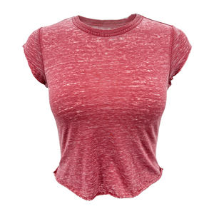 Women <b>Ladies</b> <b>Knit</b> <b>Short</b>-<b>sleeve</b> Fashion Burnt-out Washed Cropped T-shirt 2026 - Product Image 1