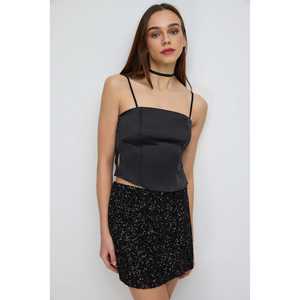 Chemise en satin chic pour femmes Taille unique Logo brodé Soie tricotée Formelle décontractée Col rond Manches courtes Polyester Automne Printemps - Product Image 2