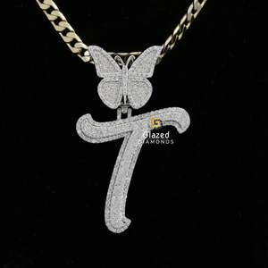 Customized 925 <b>Silver</b> 'T' <b>Initial</b> Hip Hop Style <b>Pendant</b> with Brilliant Cut VVS Clarity Moissanite <b>Initial</b> <b>Pendants</b> & Charms - Product Image 3