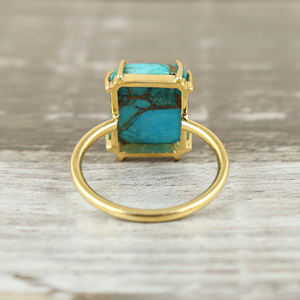 Hot Selling 925 Sterling Silver <b>Ring</b> Trendy Rectangular Design Vintage <b>Gold</b> Plating Cooper <b>Turquoise</b> Gemstone Fine Wedding Party - Product Image 2