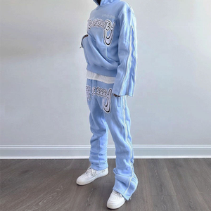 Survêtements avec pantalon évasé, ensembles de sweat-shirt et de pantalon, logo personnalisé, pantalon évasé épais avec fermeture éclair, survêtements pour hommes - Product Image 6