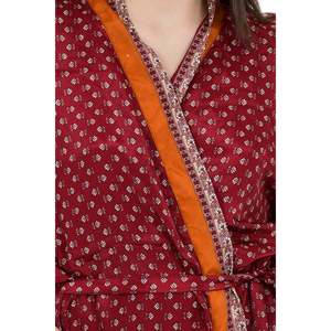 Robe de chambre élégante en mélange de soie, style kimono, en tissu sari floral, avec cordon de serrage, vêtement de nuit doux pour la maison - Product Image 2