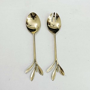 Brass Gold Leaf Design hand polish <b>Salad</b> Serving Sets Tableware Gold Plated Finished Food Serving <b>Salad</b> <b>Server</b> - Product Image 1