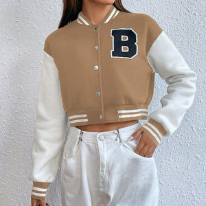 แจ็คเก็ตเบสบอลครอปสีพื้นสำหรับผู้หญิง ปี 2026 พรีเมียม ติดกระดุม แฟชั่นสไตล์วิทยาลัย แจ็คเก็ตวาร์ซิตี้ครอปสำหรับผู้หญิง - Product Image 6