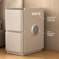 Table de chevet intelligente moderne avec chargeur sans fil, haut-parleur Bluetooth, verrouillage par empreinte digitale, armoire latérale à double tiroir