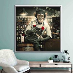 Banksy Monkey Bartender Canvas Art - Œuvre d'art imprimée unique, toile encadrée blanche - Product Image 1