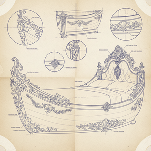 Letto barca <span class=keywords><strong>galeone</strong></span> bianco di lusso con tappezzeria in velluto blu e ricami in <span class=keywords><strong>oro</strong></span> per Villa & Hotel - Product Image 5