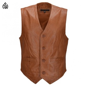 OEM Vintage Color personalizado chalecos hombres Natural transpirable piel de vaca chaqueta de cuero genuino sin mangas Chaleco de montar - Product Image 5
